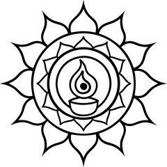 candle flame surrounded by spiral mandala line art illustration on transparent background