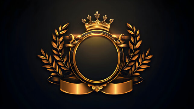 Luxurious emblem design with golden badge and crown centerpiece for elegant decor