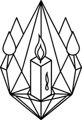 candle melting into geometric crystals line art illustration on transparent background