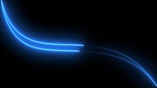 Abstract Double Blue Neon Light Curves on Black Background image photo