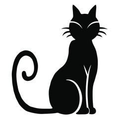 Elegant black cat silhouette sitting with curled tail