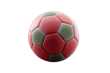 Red and gray soccer ball on black background, cut out