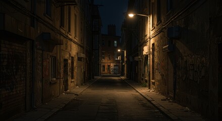 Fototapeta premium Capturing the gritty beauty of an alleyway under the cover of night