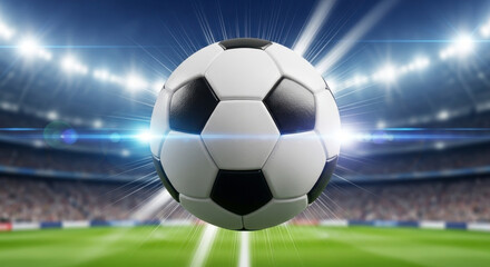 Naklejka premium Dynamic Football Stadium with Glowing Soccer Ball in the Center Stage