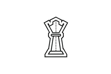 Simple black lines compose chess queen piece on a white background forming strong graphic