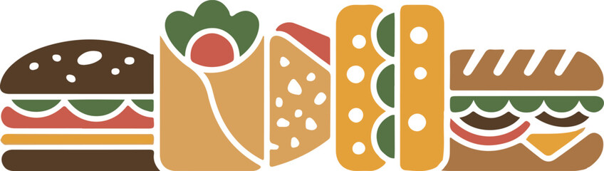 Fast Food and Sandwich Icons Vector Set