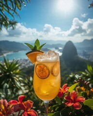 Aperitif with Citrus Slices and Mint, Overlooking Rio de Janeiro and Sugarloaf Mountain