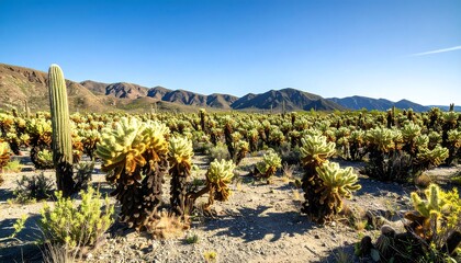 Desert landscape with cacti and succulents