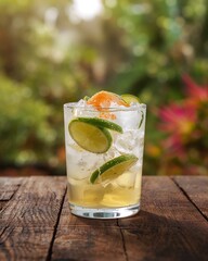 caipirinha cup with ice cubes