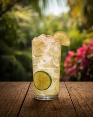 caipirinha cup with ice cubes