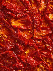 Dried tomatoes arranged in a vibrant display showcasing rich colors and textures in a rustic kitchen setting