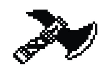 Fototapeta premium Simple pixel art depicts a black battle axe on white background