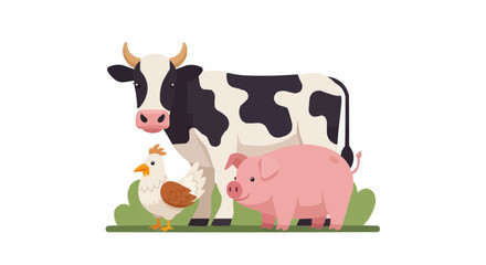 World animal day  farm animals vector illustration featuring cow pig and chicken for educational resources and animal themes design vector