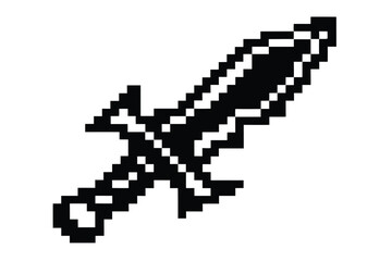 Obraz premium Simple pixelated sword is depicted in black and white format