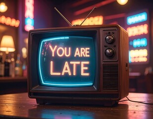 Retro TV with neon message