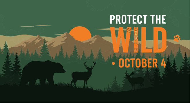 World animal day  protect the wild october fourth wildlife conservation awareness campaign for nature and animal preservation vector