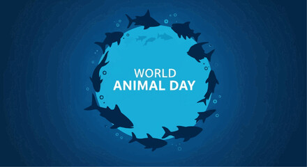 World animal day  world animal day celebration with fish silhouettes in blue ocean background for environmental awareness campaign vector