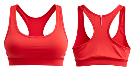 Red Sportswear Halter Top, Front and Back View, isolated on a White Background
