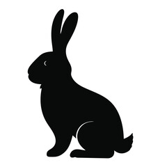 Black silhouette of a rabbit sitting upright with tall ears