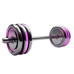 A chrome barbell with vibrant pink accents is presented against a stark black background.