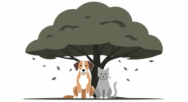 World animal day  dog and cat friendship under tree illustration vector art for pet lovers and animal themed designs and graphics vector