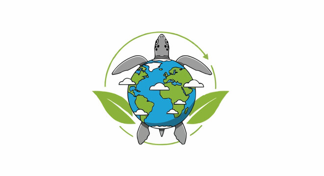 World animal day  save the ocean turtle earth day concept with globe and recycle symbol for environmental awareness campaign vector