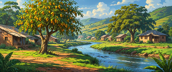 A vibrantly thriving African village