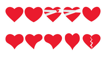 Red Heart Icon Set Love, Broken, Healing, Valentine’s Day Symbols