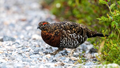 Grouse walking on gravel path