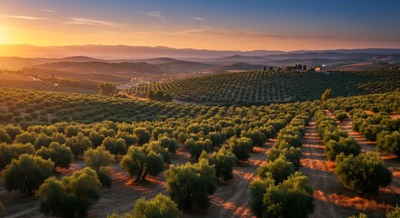 Scenic Countryside with Ancient Olive Trees at Dusk