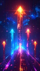 Neon arrows ascending digital highway