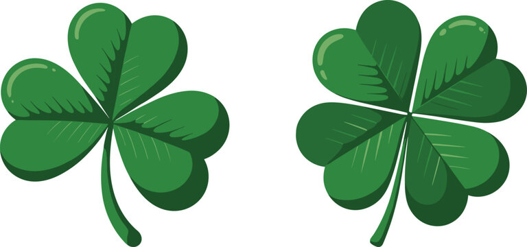 Green three leaf clover and lucky four leaf clover isolated vector illustration symbol of luck St Patrick day decoration design