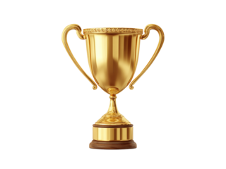 Classic Gold Trophy with Wooden Base on isolated on a transparent background in PNG format.