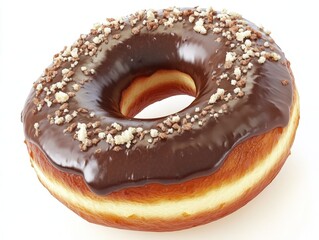 Delicious chocolate glazed donut with crunchy toppings, a perfect sweet treat for any occasion, capturing pure indulgence and delight.