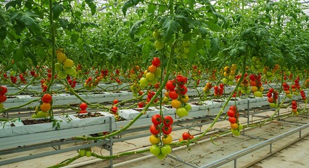 Fresh Tomato Cultivation in Greenhouse with Watering System