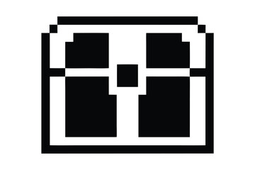 Square chest depicted with a retro pixelated style and a monochrome black and white scheme