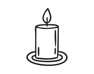 burning candle on plate, monochrome line art hand drawn style, monochrome line art doodle hand drawn cartoon icon element