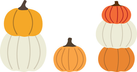 flat cartoon pumpkins for halloween and fall, cute and simple illustrations, seasonal clipart for posters, prints, and design projects