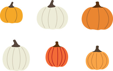 Cute flat cartoon pumpkins for posters, prints and graphic design - simple Halloween and fall illustrations, seasonal autumn clipart, colorful pumpkin lanterns