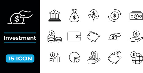 Line flat vector icons for banking, finance, trading, and e-commerce &ndash; money, income, savings, cash, investments, financial growth, minimalist linear style