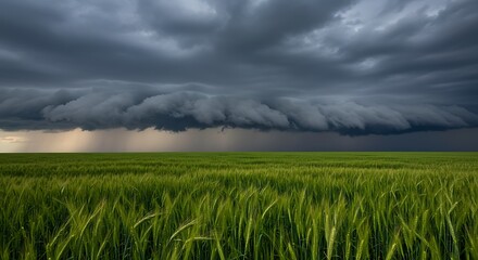 Dark Thunderclouds Looming Above Lush Farmland
