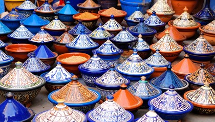 Vibrant ceramic pots and spice