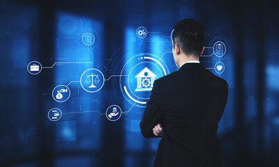 Futuristic digital law interface displaying justice scale, highlighting digital law, AI compliance, digital law systems, and digital law regulations for secure governance. Spline