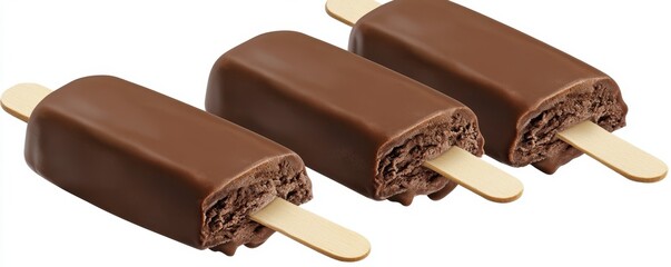 Indulge in rich chocolate ice cream bars on sticks, a perfect frozen treat for any sweet craving, expertly presented for commercial use.