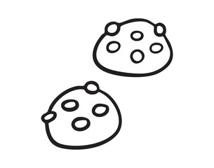 two chocolate chip cookies. monochrome line art, monochrome line art, clean outline, hand drawn, monochrome line art doodle hand drawn cartoon icon element
