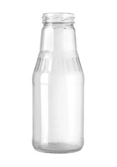Glass bottle half full of white liquid transparent background
