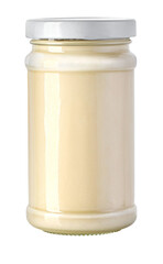 Mayonnaise jar with white lid on transparent background