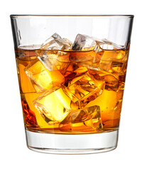 Whiskey glass with ice cubes on rocks