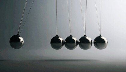Newton&rsquo;s Cradle Silhouette on Grey. Science concept. Generated Image