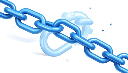 A blue metallic chain link graphic illustration with abstract blurred water droplets, a symbolic concept